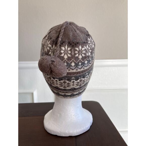 Smartwool 100% Merino Wool Fair isle Pattern Beanie Hat Beige Cream Gray - Picture 4 of 9